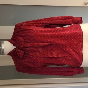 Vintage Geometric Print Bow Blouse